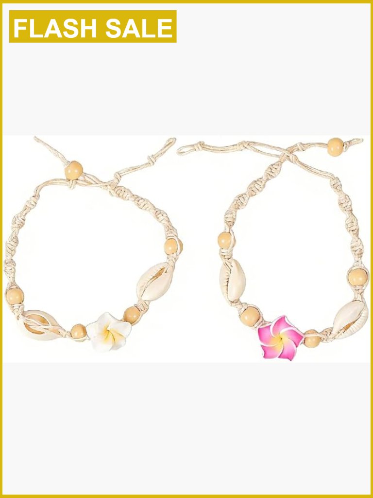 Tropical Flower Bracelet Shell Anklet Set Adjustable Bohemian Jewelry